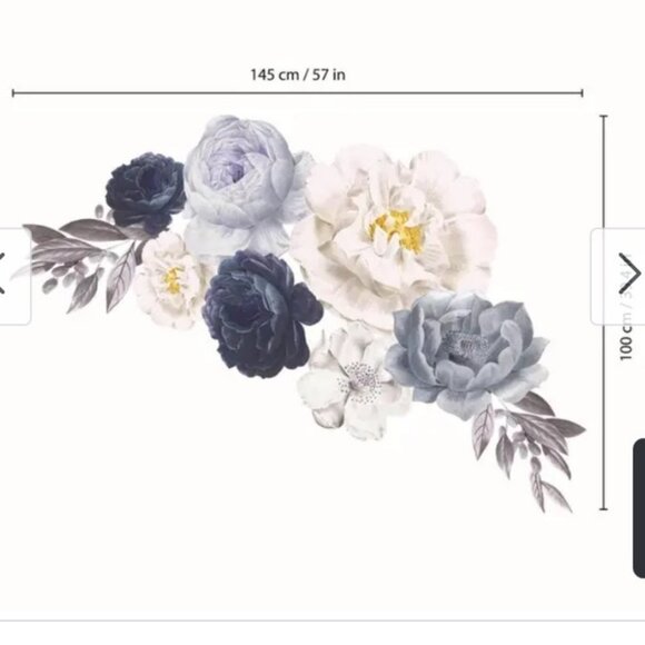 NEW Floral Wall Stickers Elegant Oversized Peonies Decor Flowers Blue Baby Room - Picture 9 of 10